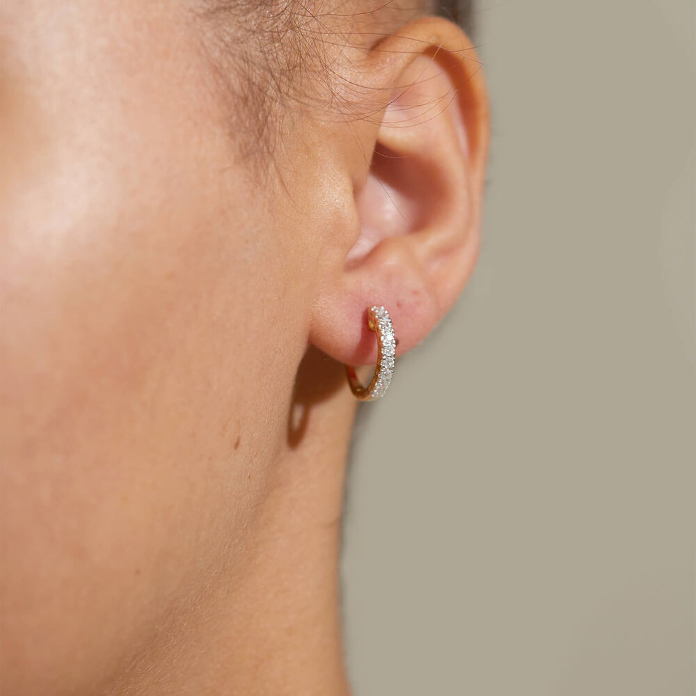 ${productbrand} 9ct Yellow & White Gold 0.33ct Diamond Huggie Eternal Hoop Earrings image number 7